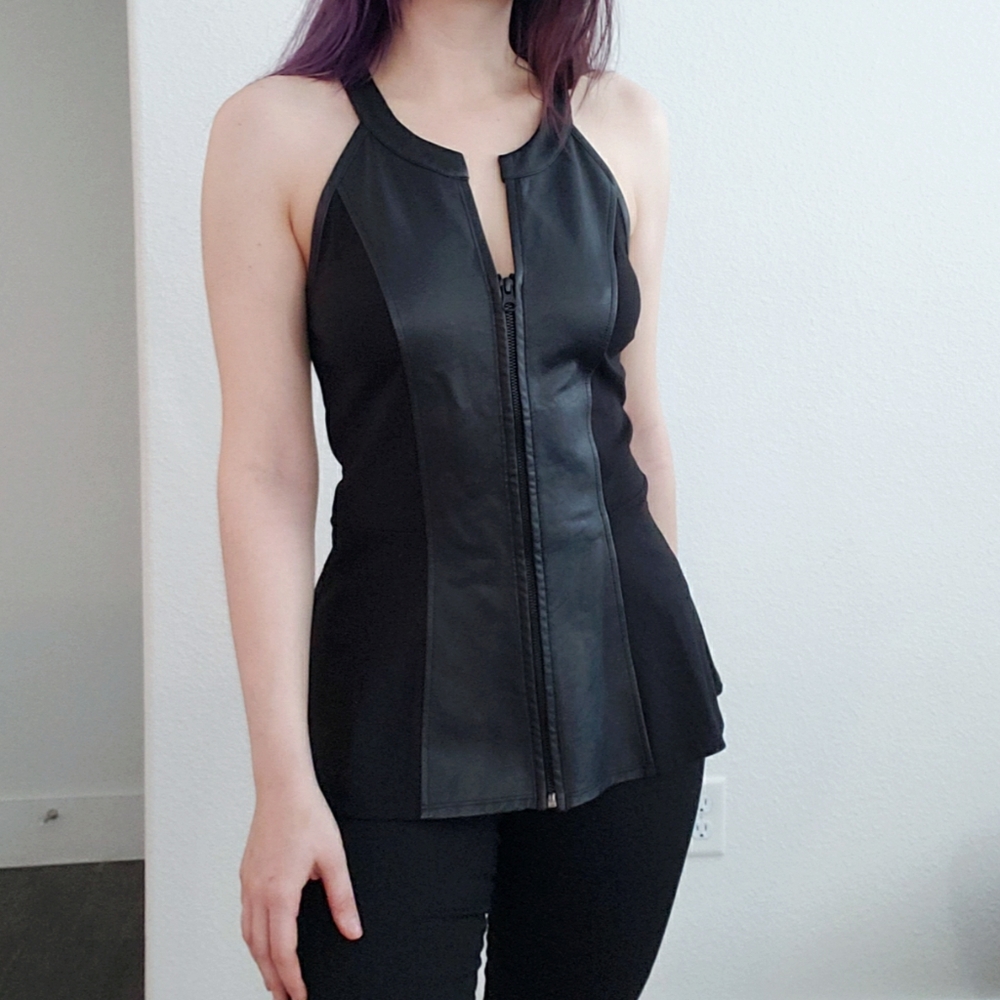 Faux leather peplum top